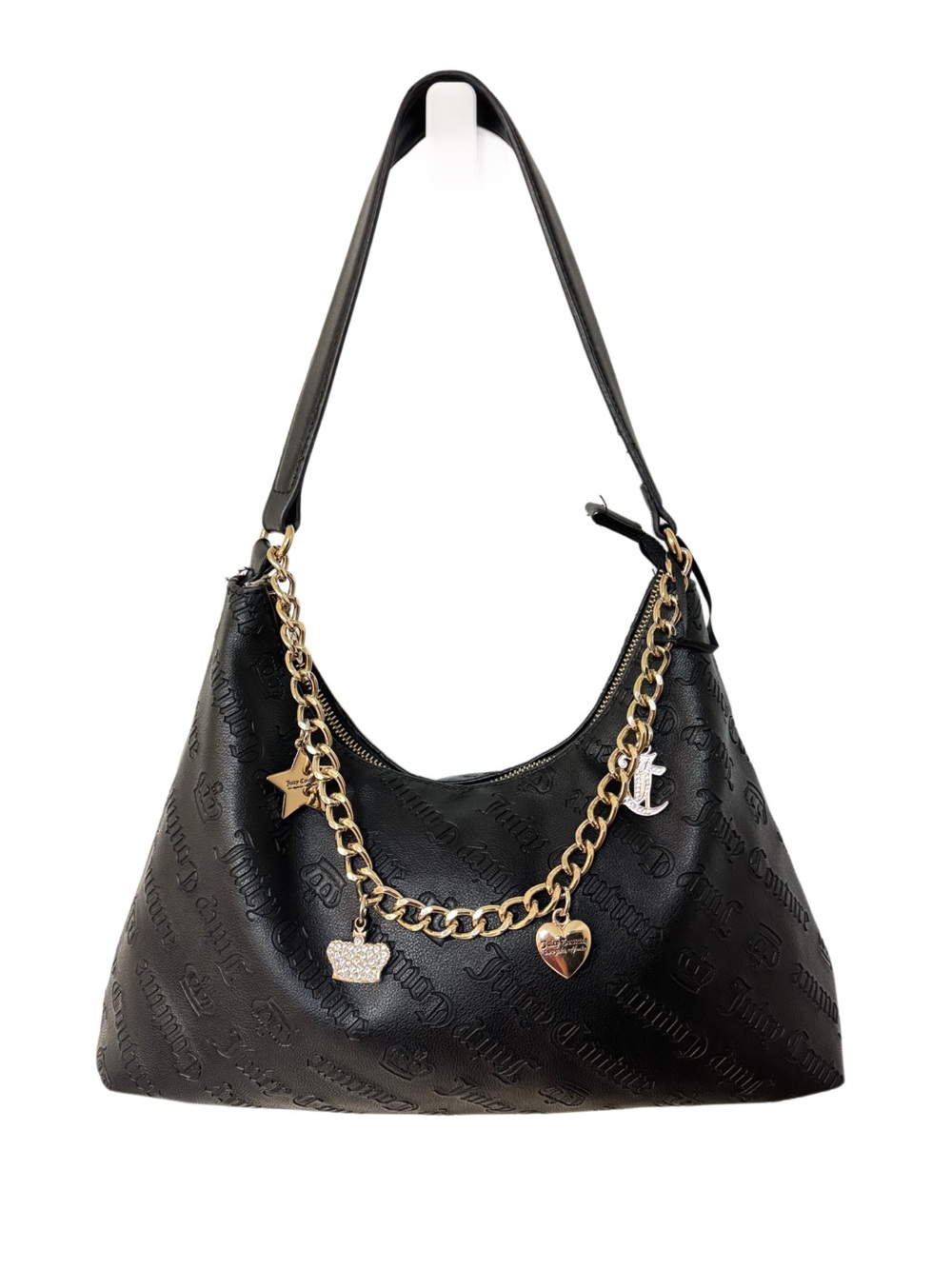 Juicy Couture Y2K Black Monogram Charm Hobo Shoulder Bag